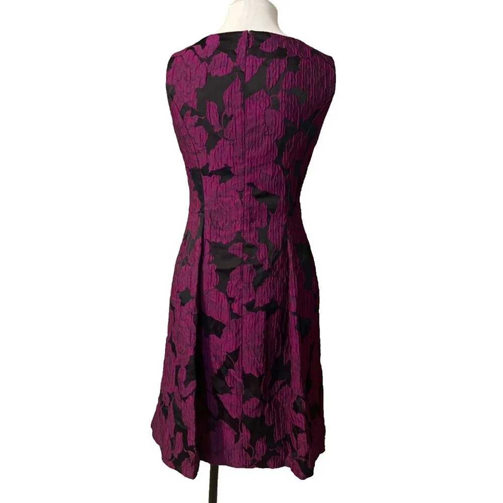 Ralph Lauren A Line Jacquard Dress 14 Pink Black Sleeveless Party Wedding - Picture 3 of 13